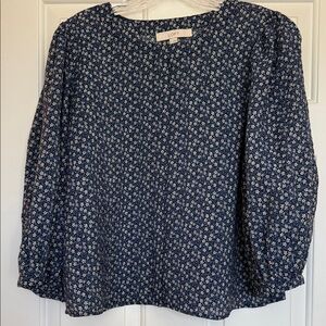 LOFT Navy Floral Blouse